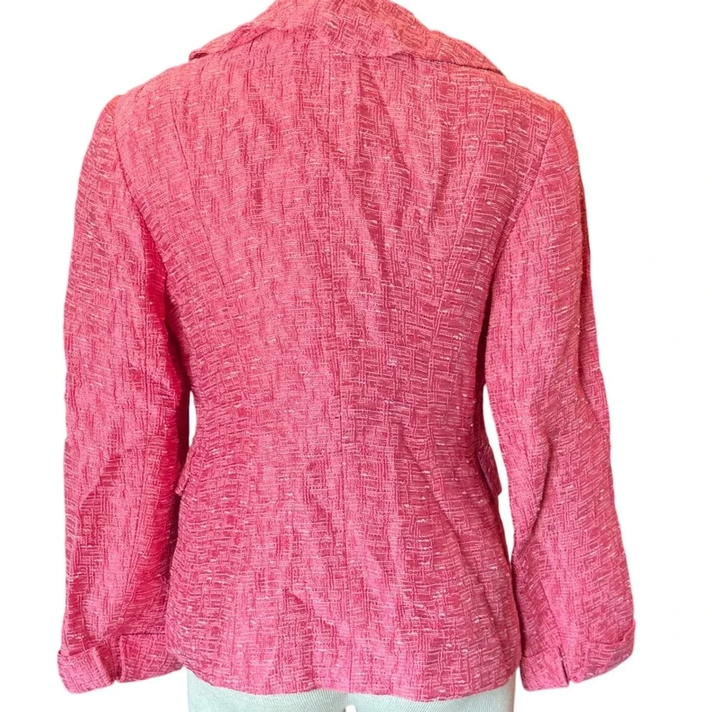 Lafayette 148 New York Pink Tweed Blazer Jacket with Rosette Detail Womens Sz 6